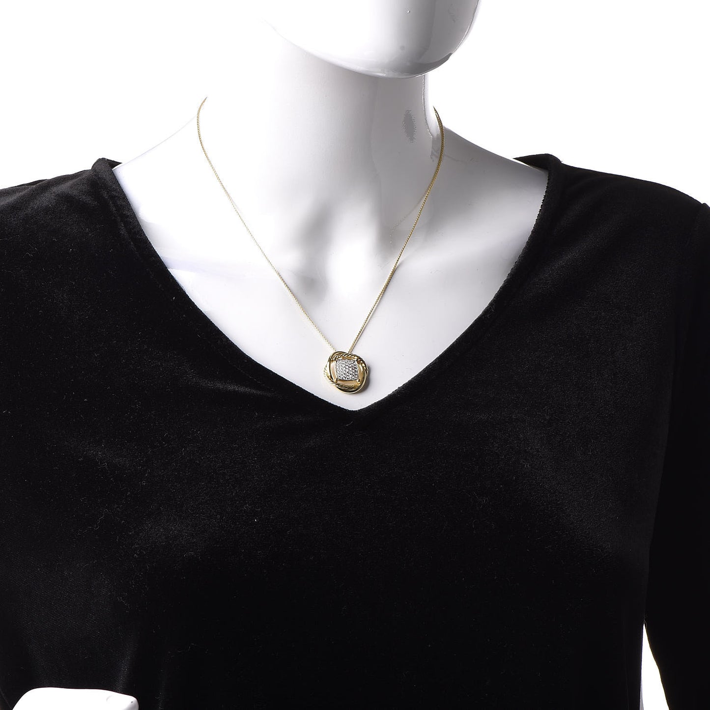 18K Yellow Gold Pave Diamond Crossover Pendant Necklace