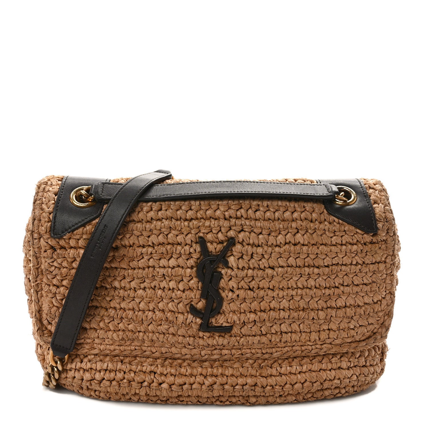 Saint Laurent Raffia Calfskin Monogram Medium Niki Chain Satchel Natural 1 of 11