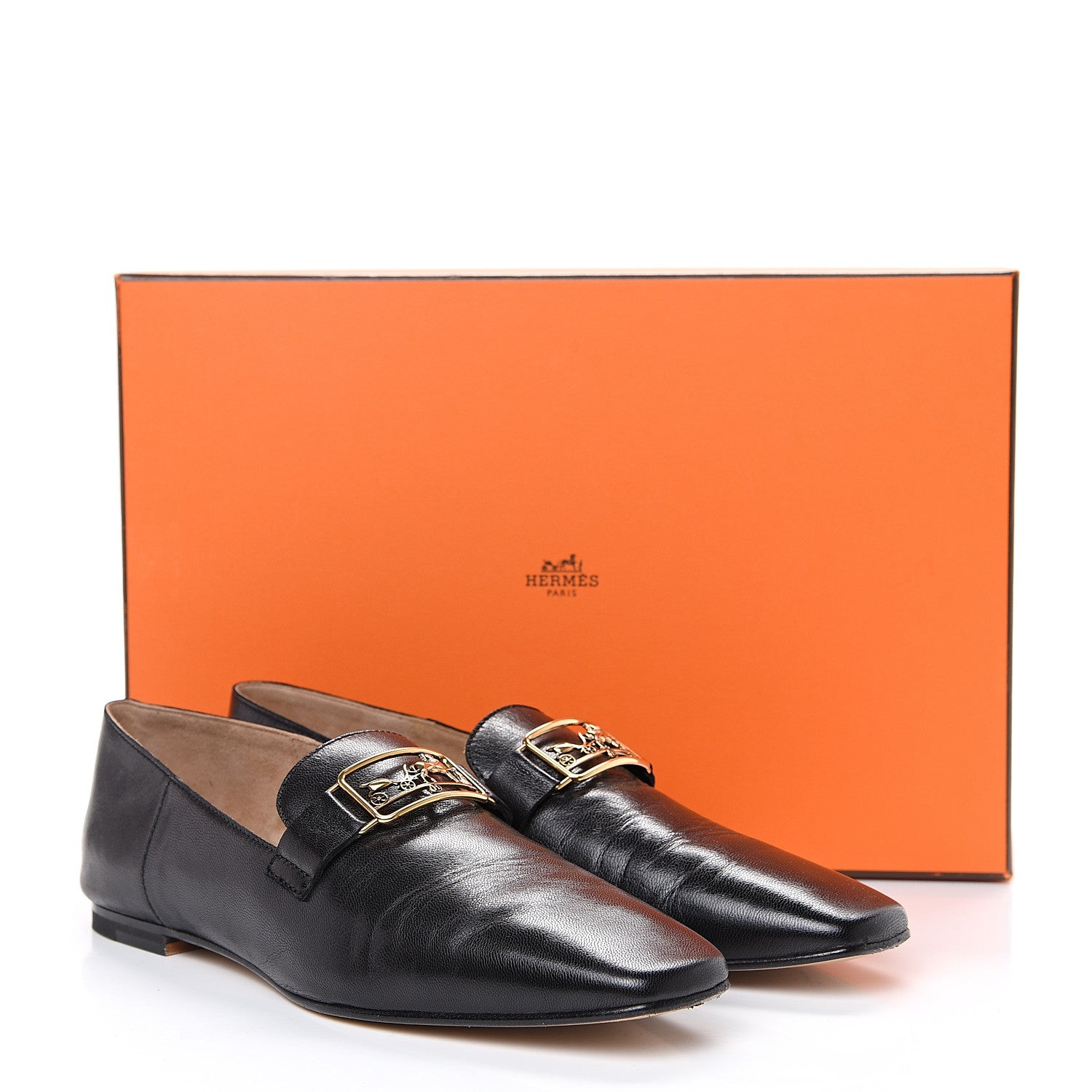Hermes Supple Goatskin Womens Time Loafers 37 Black 10 of 10