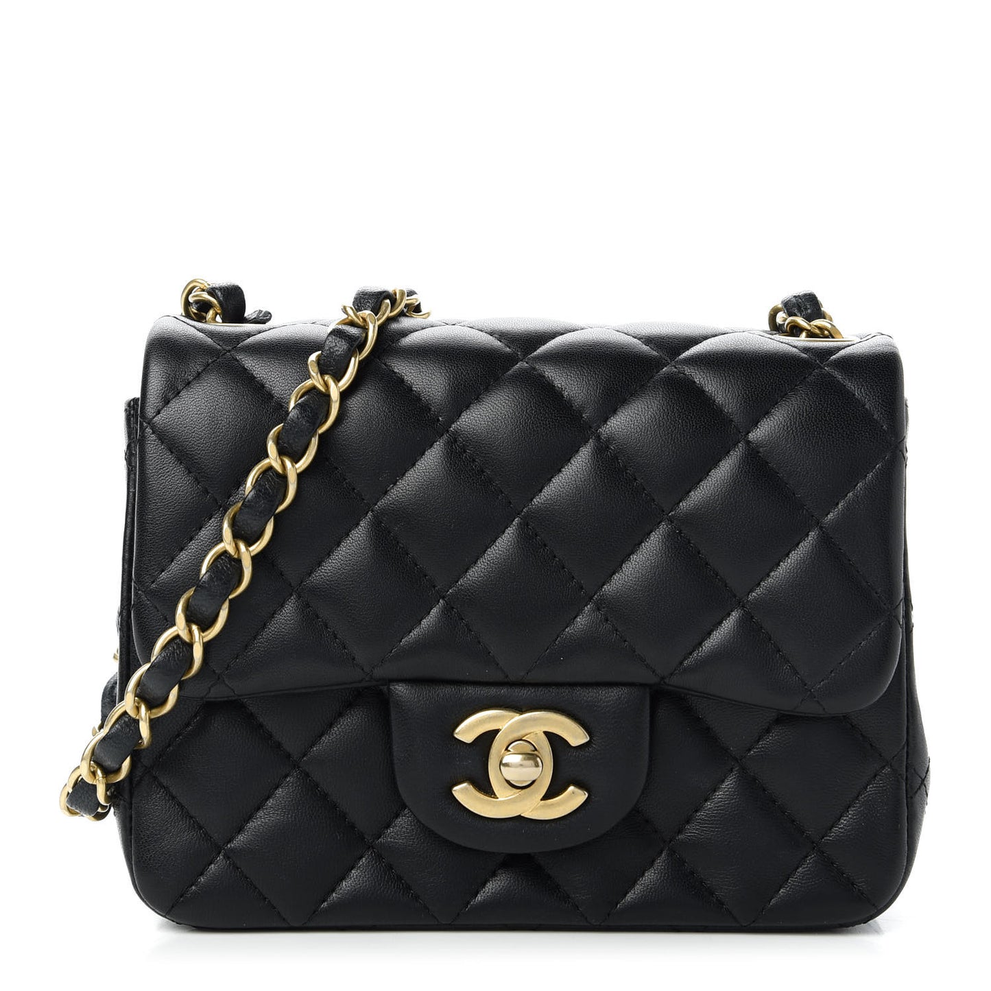 Lambskin Quilted Mini Square Flap Black
