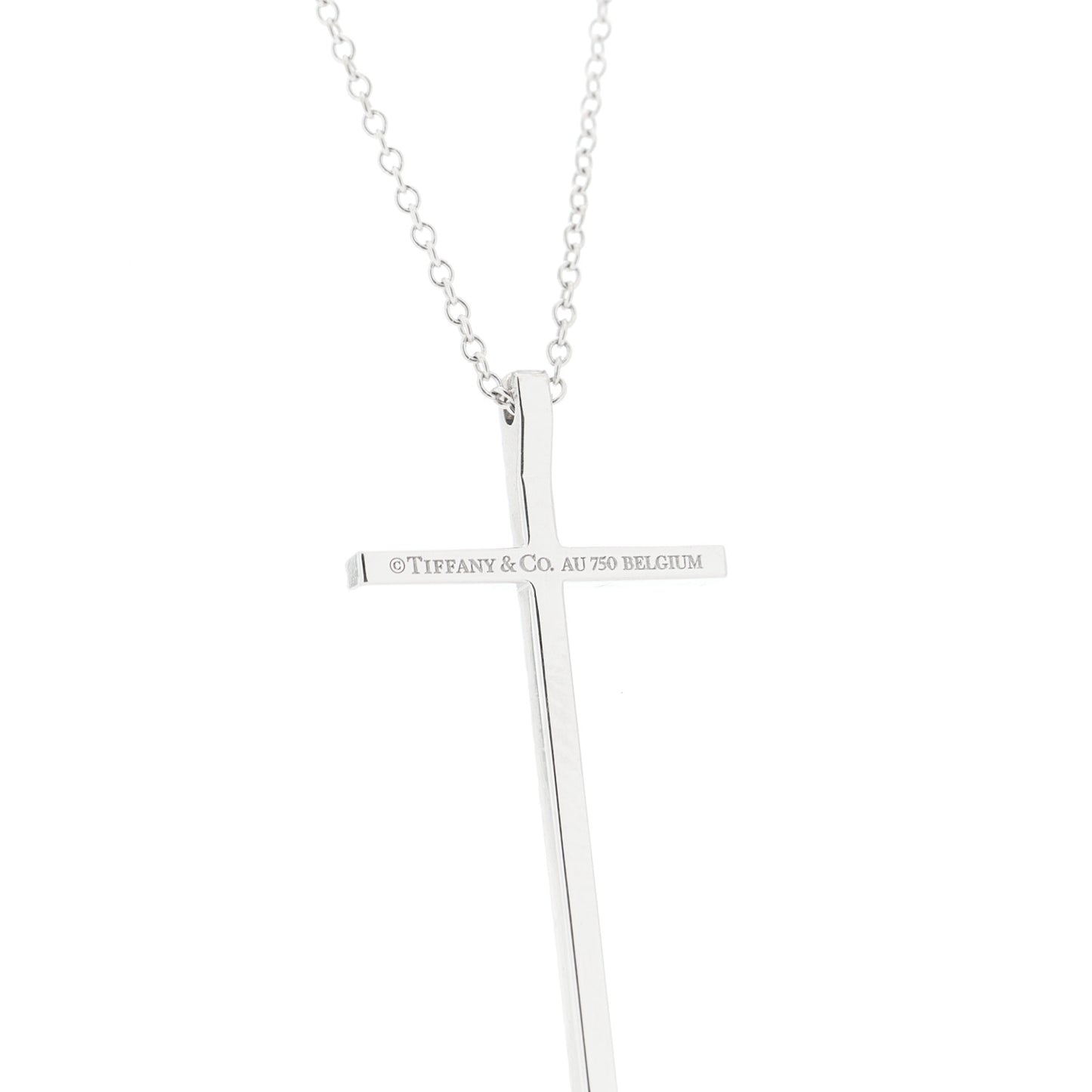 18K White Gold Diamond Metro Cross Pendant Necklace