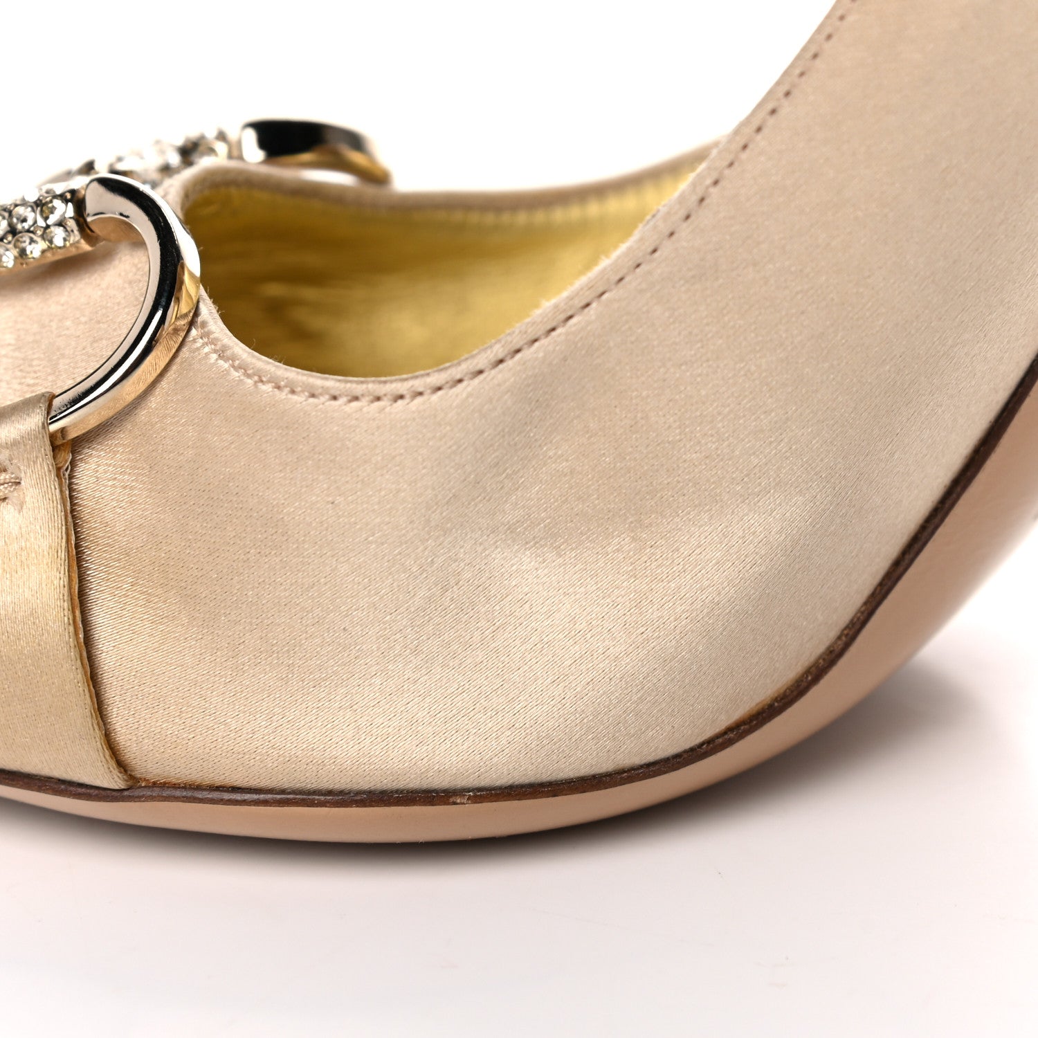 Gucci Satin Crystal Peep Toe Pumps 8 Champagne 17 of 19