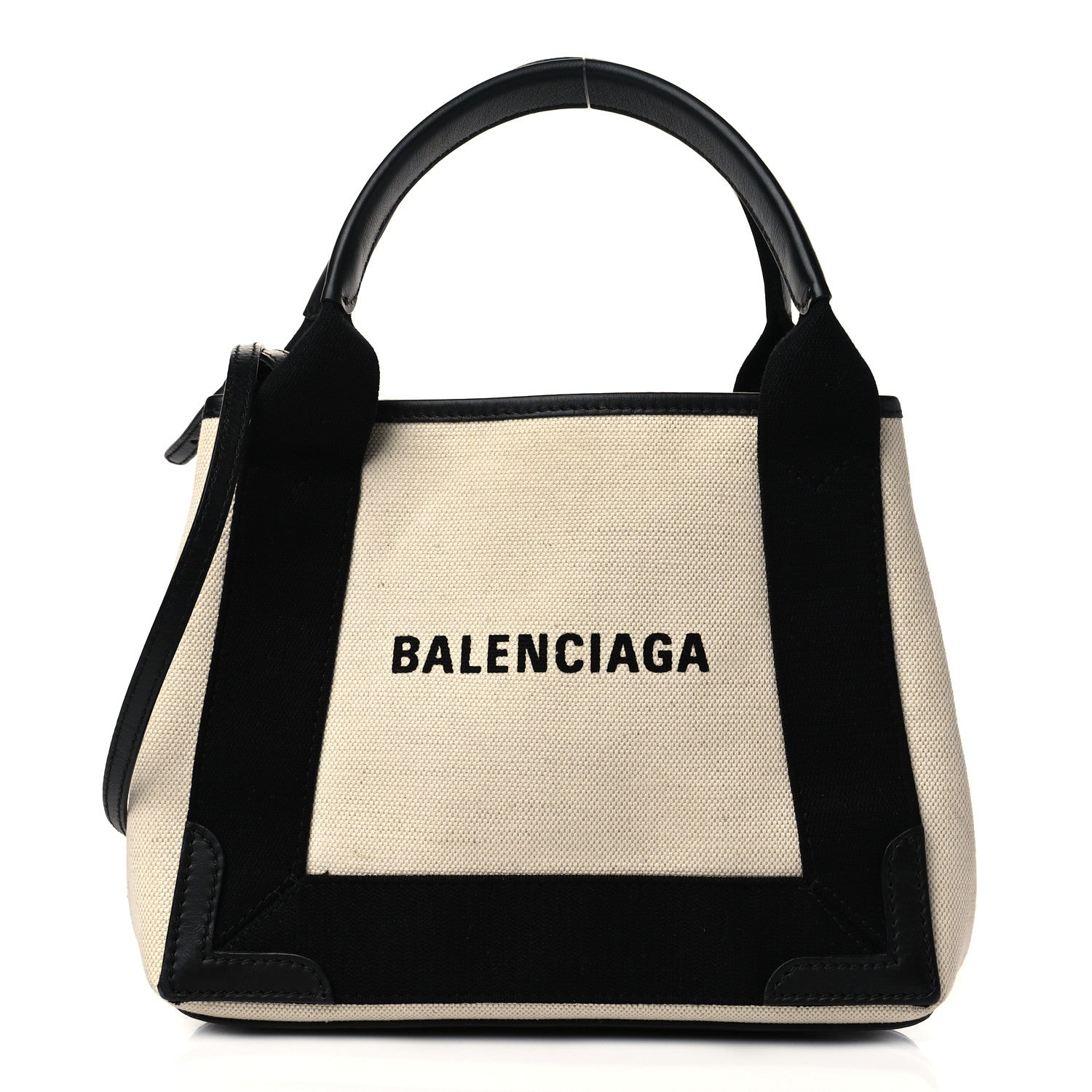 Balenciaga Cotton Canvas Calfskin Navy Cabas XS Natural Black 3 of 8