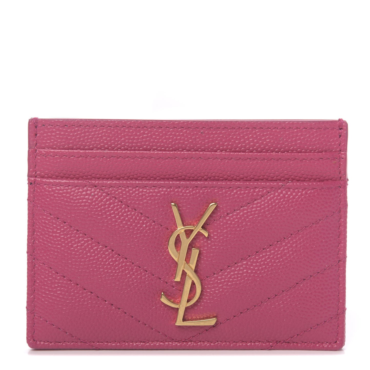 Grain De Poudre Matelasse Chevron Monogram Credit Card Case Rose Clair