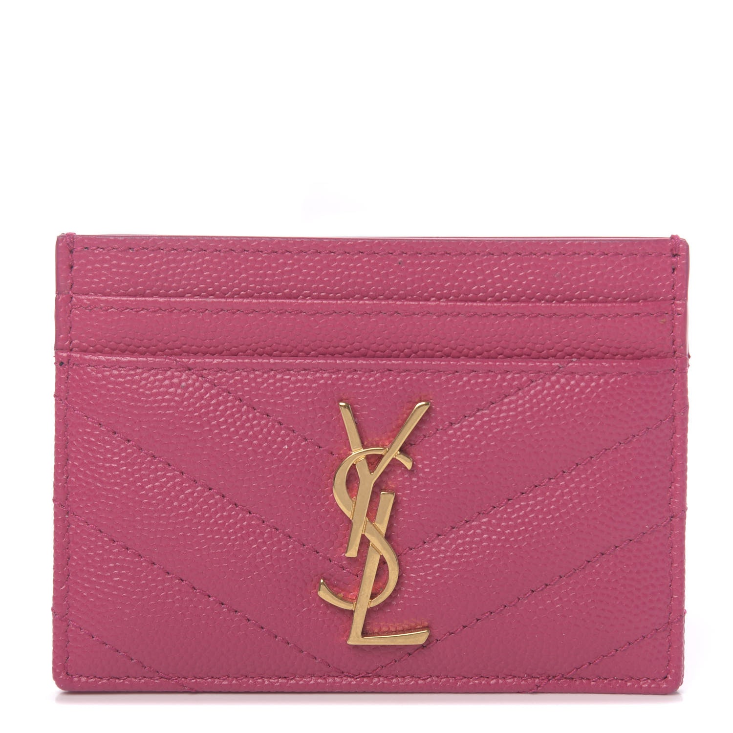 Saint Laurent Grain De Poudre Matelasse Chevron Monogram Credit Card Case Rose Clair 1 of 7