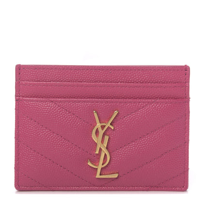 Saint Laurent Grain De Poudre Matelasse Chevron Monogram Credit Card Case Rose Clair 1 of 7
