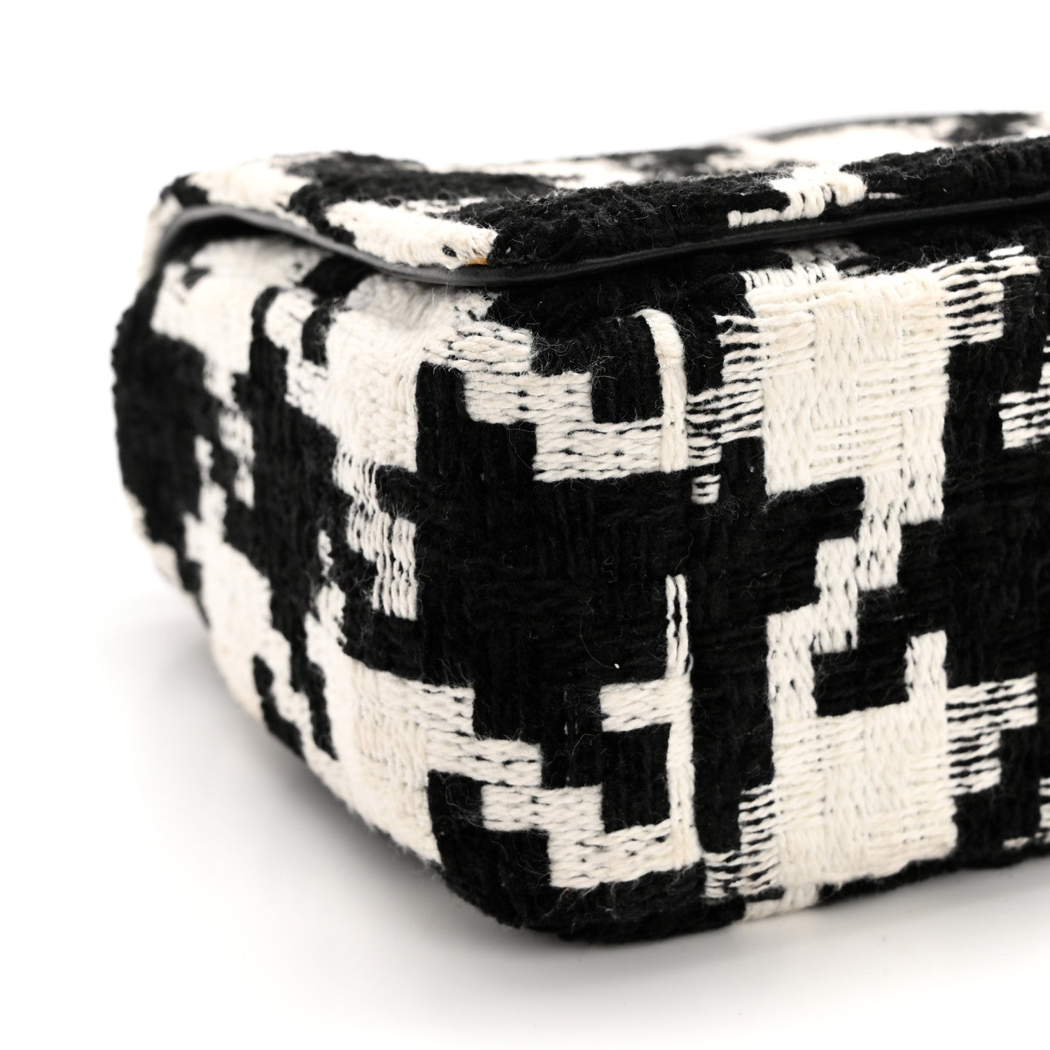 Christian Dior Tweed Macro Houndstooth Small Caro Bag Black White 9 of 13