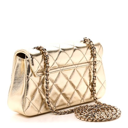 Chanel Metallic Lambskin Quilted Flap Phone Holder With Chain Gold 3 of 11