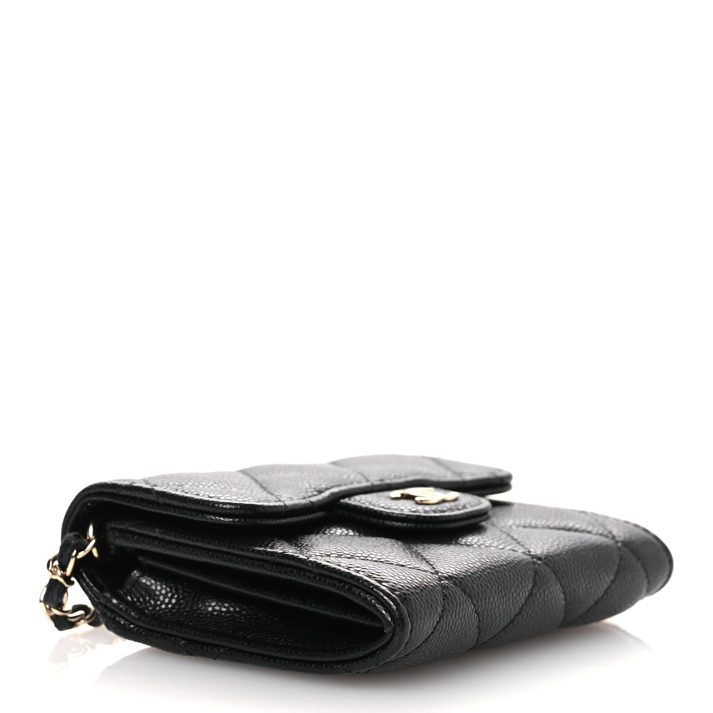 Caviar Quilted Flap Card Holder On Chain Black