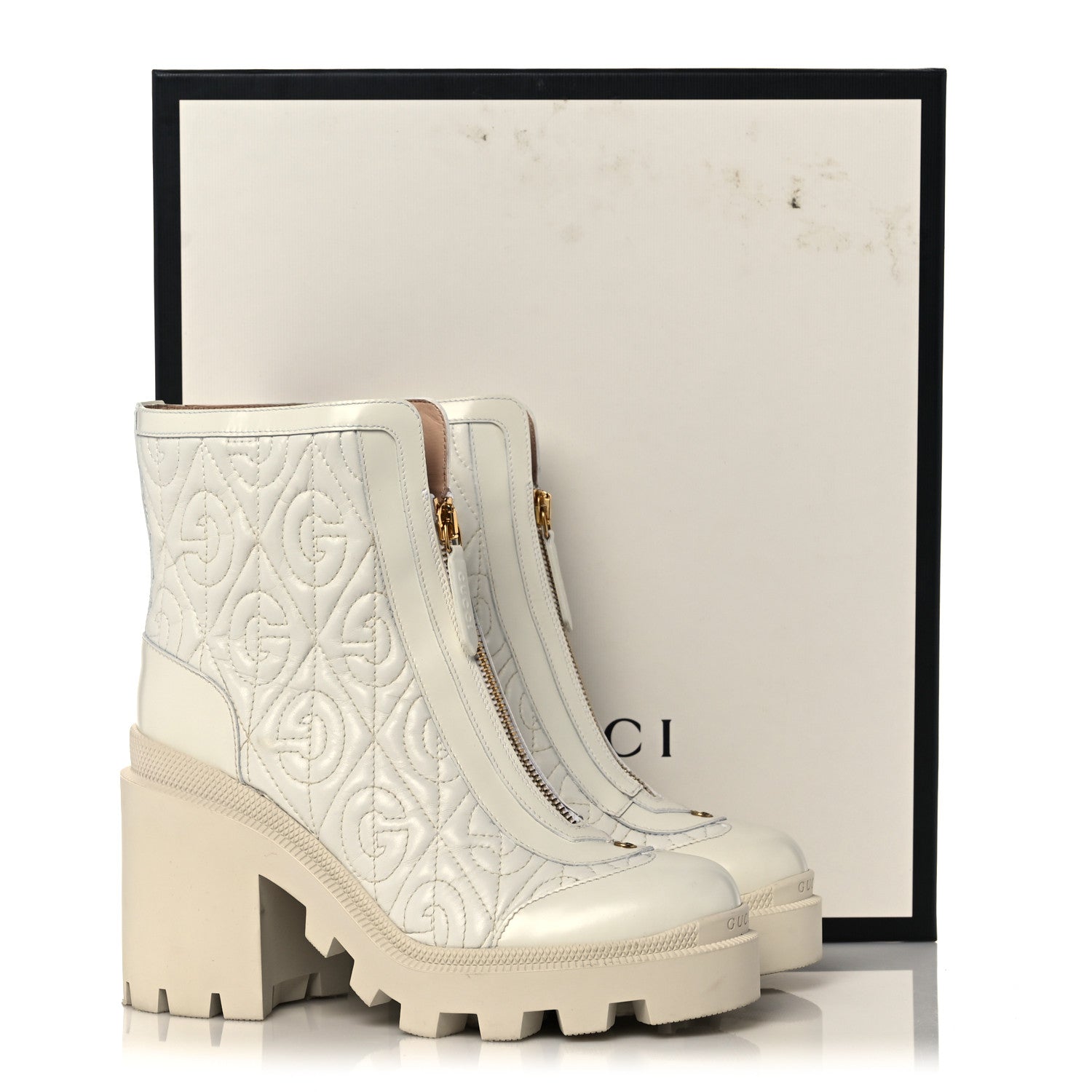 Gucci Calfskin Nappa Rhombus Quilted Trip Ankle Boots 36.5 Great White 9 of 9