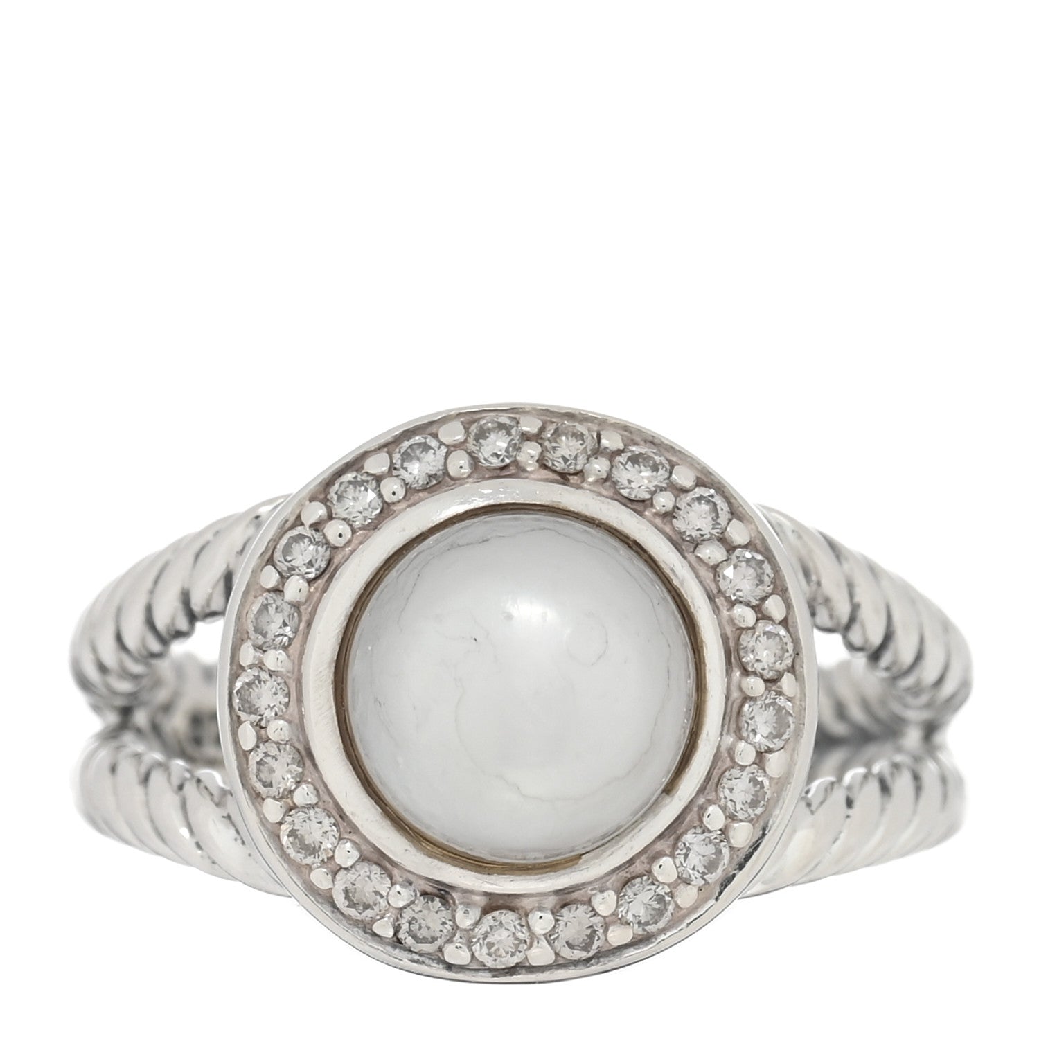 David Yurman Sterling Silver Diamond Pearl 8mm Petite Cerise Ring 52 6 1 of 4
