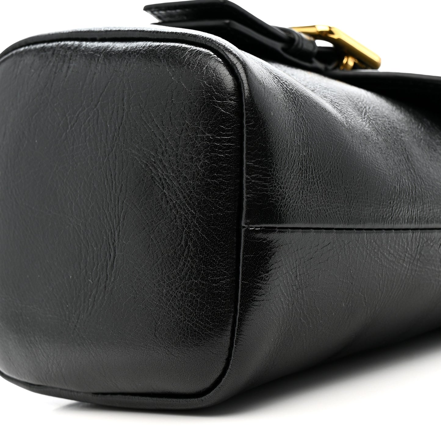 Shiny Calfskin Camera Crossbody Black