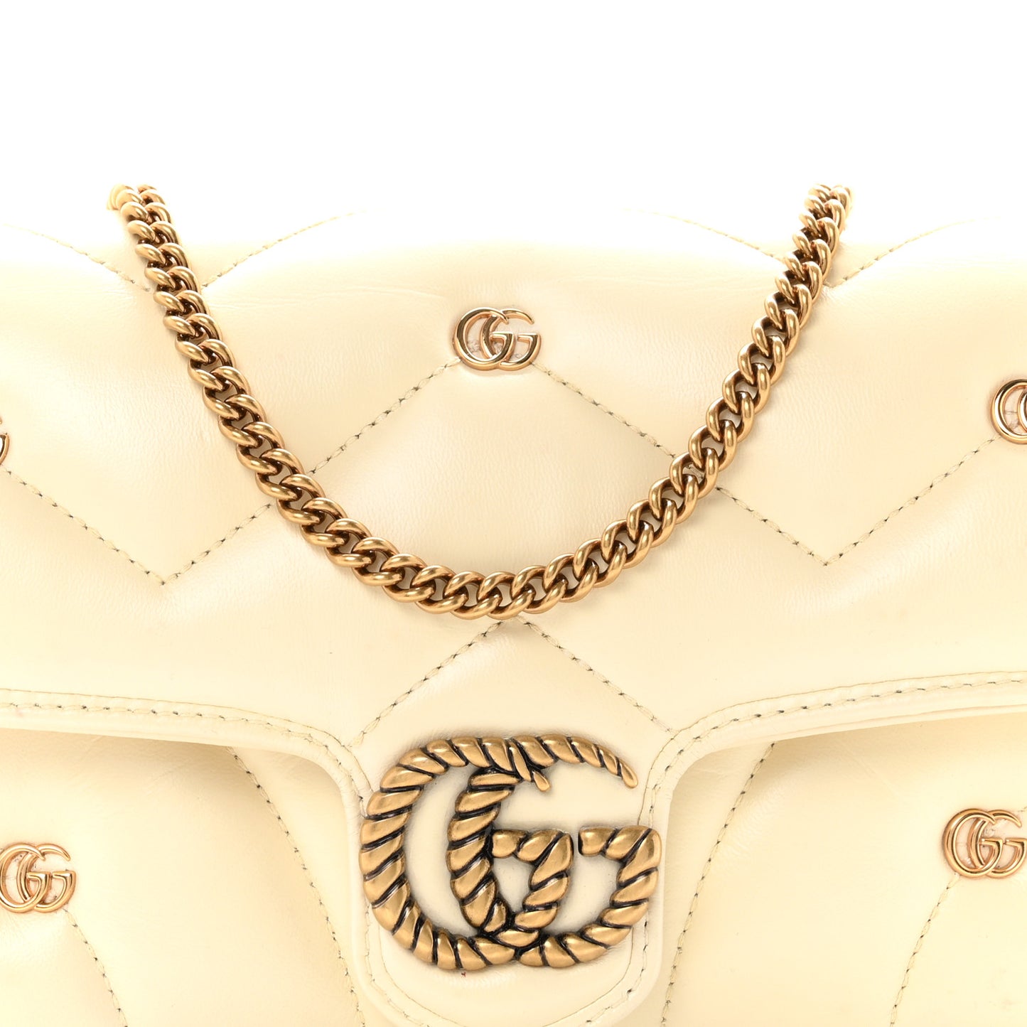 Calfskin Matelasse Double G Studs Mini Torchon GG Marmont Shoulder Bag White