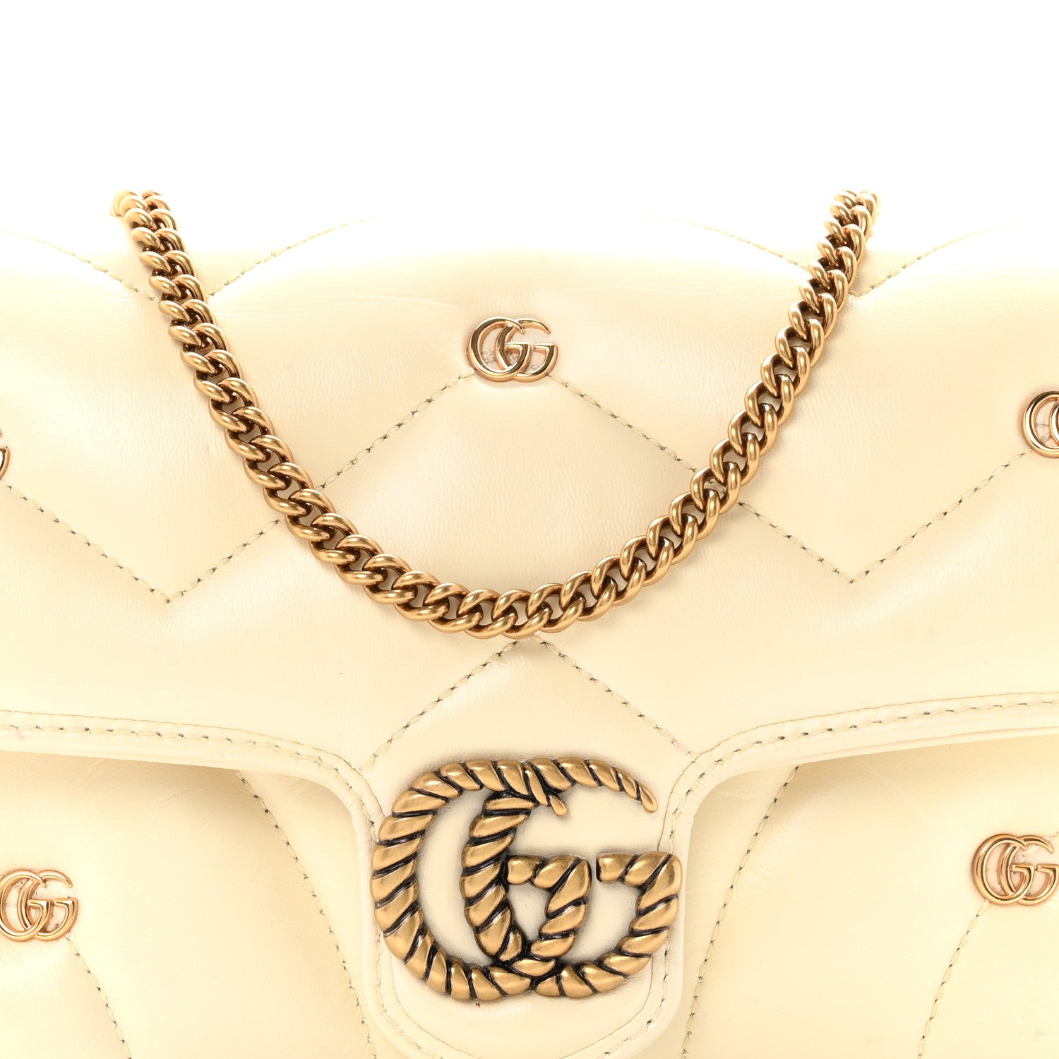 Gucci Calfskin Matelasse Double G Studs Mini Torchon GG Marmont Shoulder Bag White 9 of 11