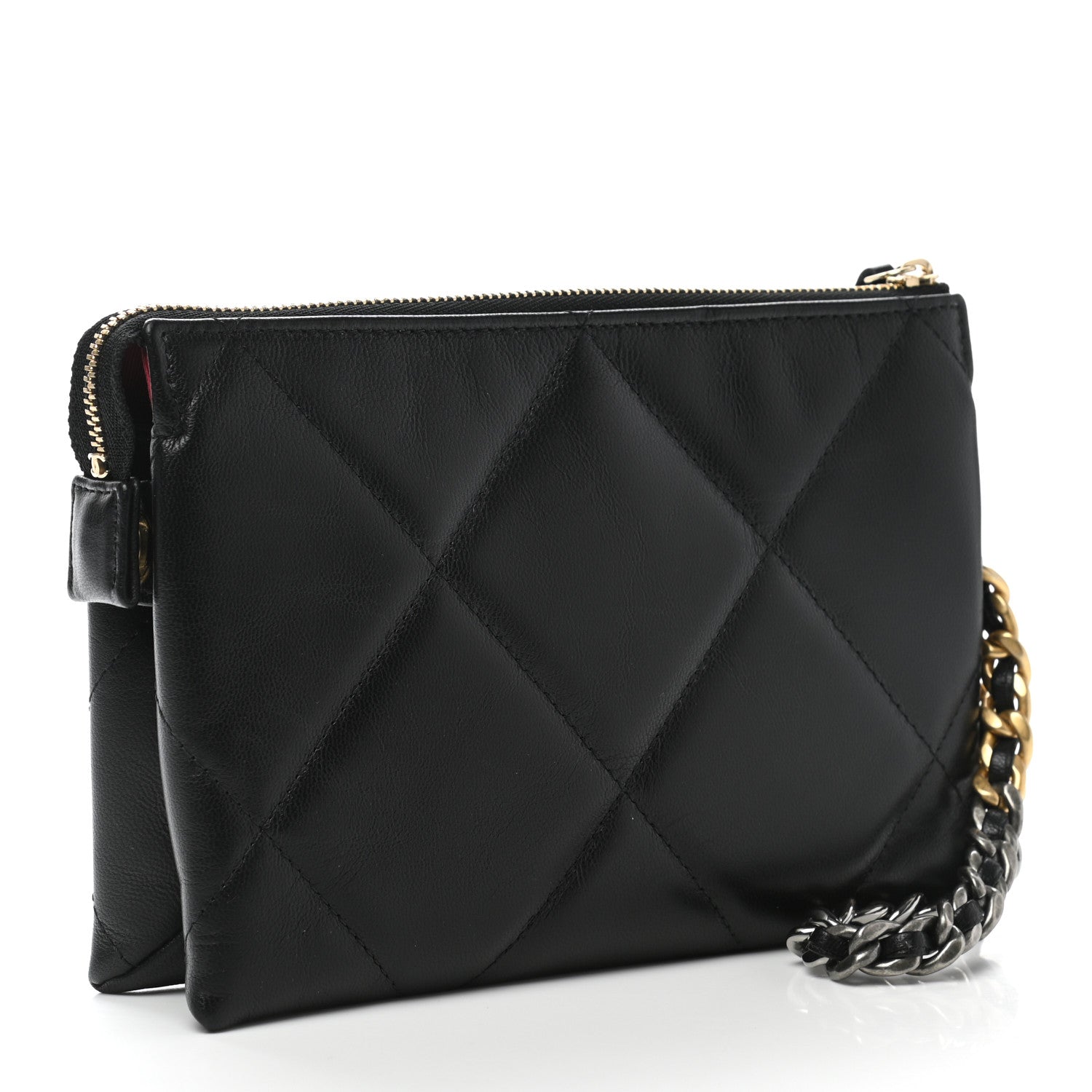 Chanel Shiny Goatskin Quilted Small Chanel 19 Pouch With Handle Black 3 of 7