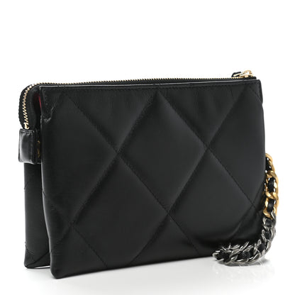 Chanel Shiny Goatskin Quilted Small Chanel 19 Pouch With Handle Black 3 of 7