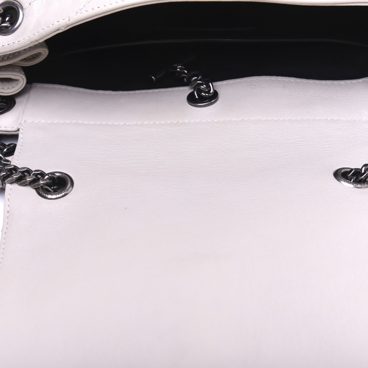 Saint Laurent Pebbled Lambskin Chevron Monogram Small Nolita White Vintage White Vintage 10 of 14