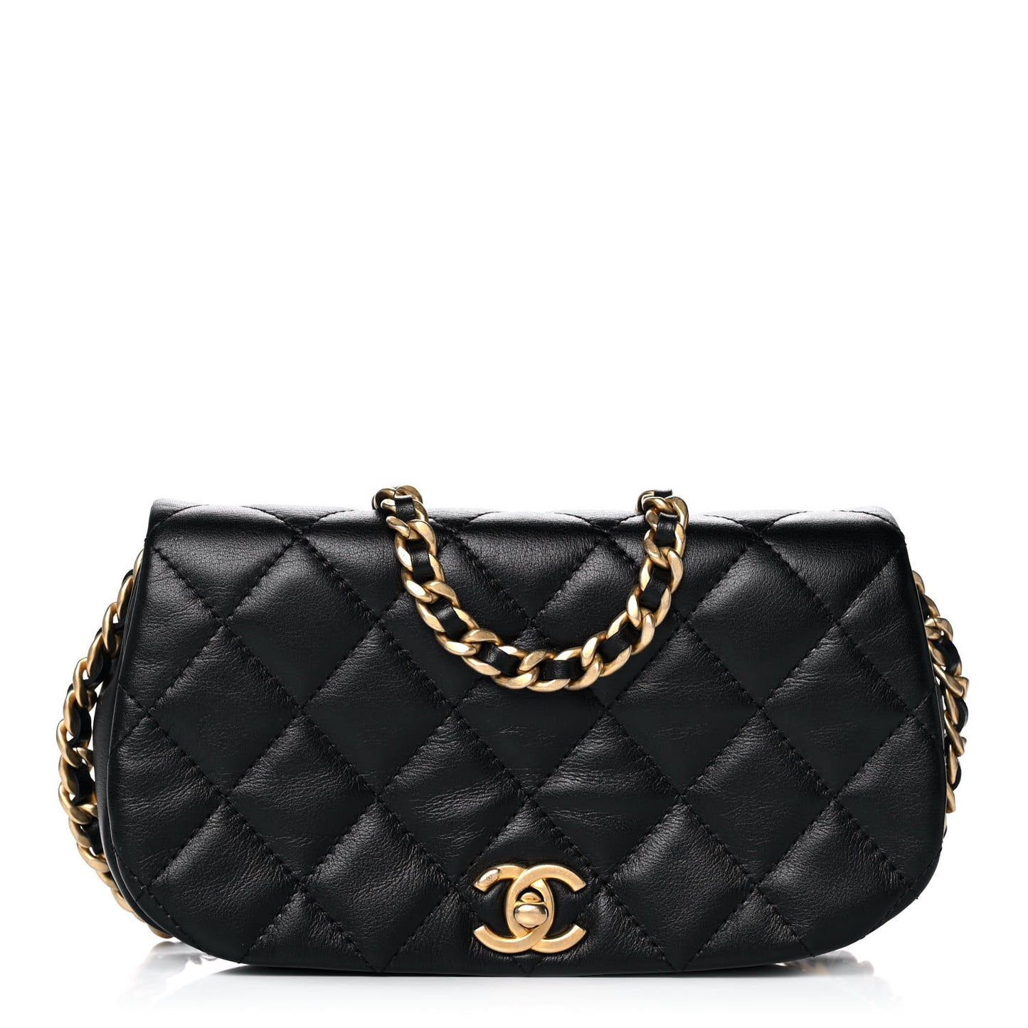 Calfskin Quilted Coco Mail Clutch With Chain Black