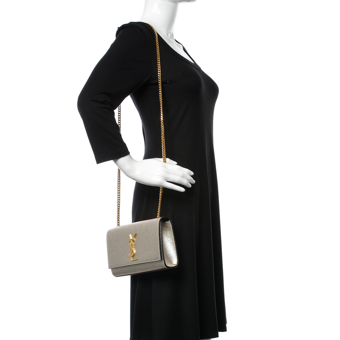 Textured Metallic Calfskin Small Monogram Kate Satchel Gold