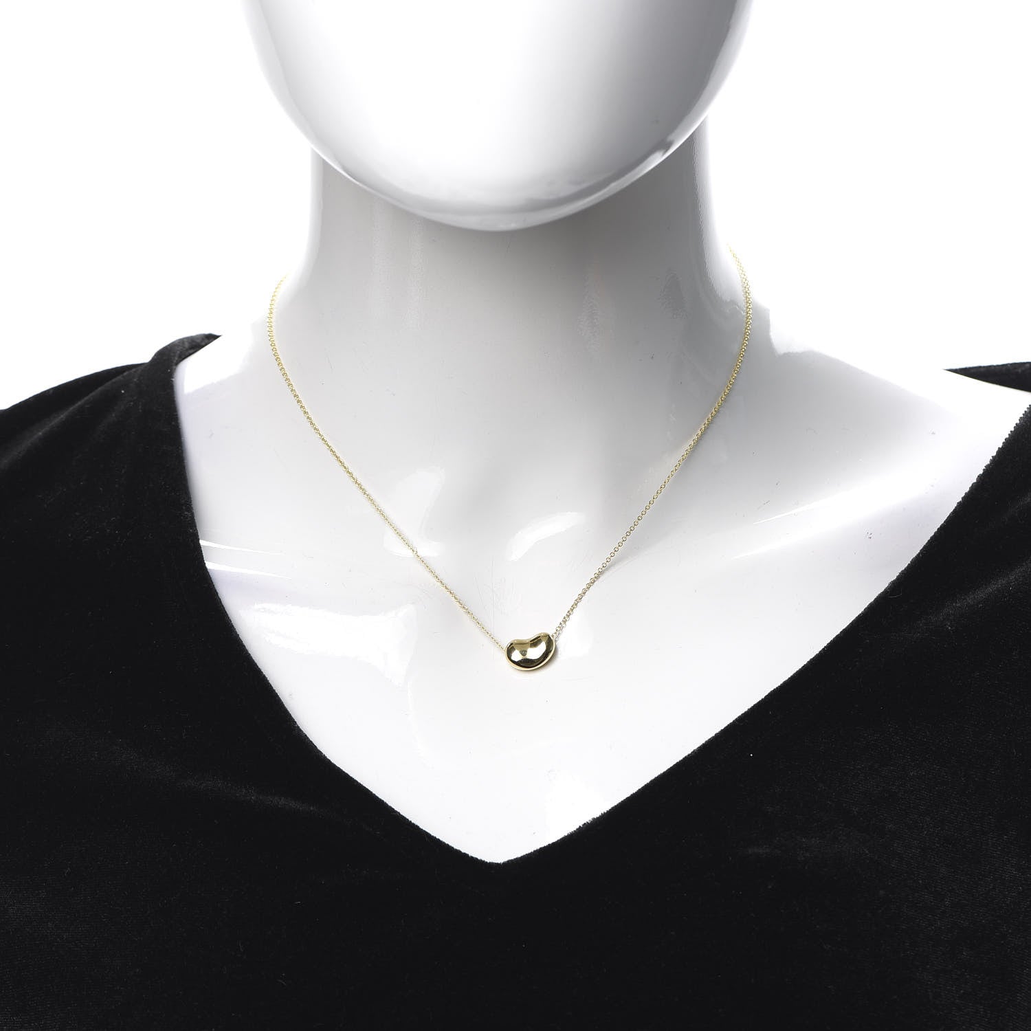 Tiffany 18K Yellow Gold 12mm Elsa Peretti Bean Pendant Necklace 2 of 8