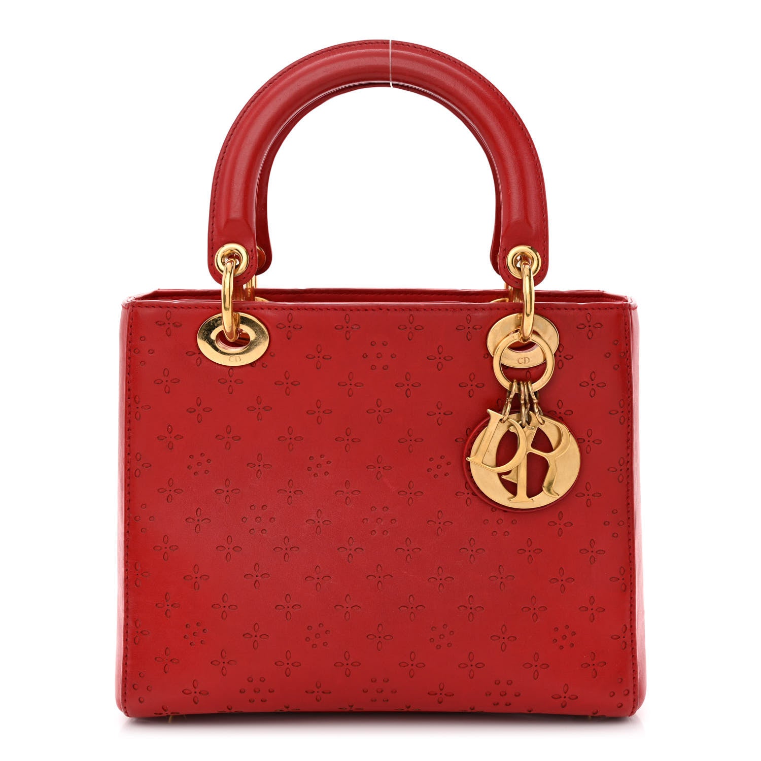 Christian Dior Calfskin Laser Cut Medium Lady Dior Red 1 of 14