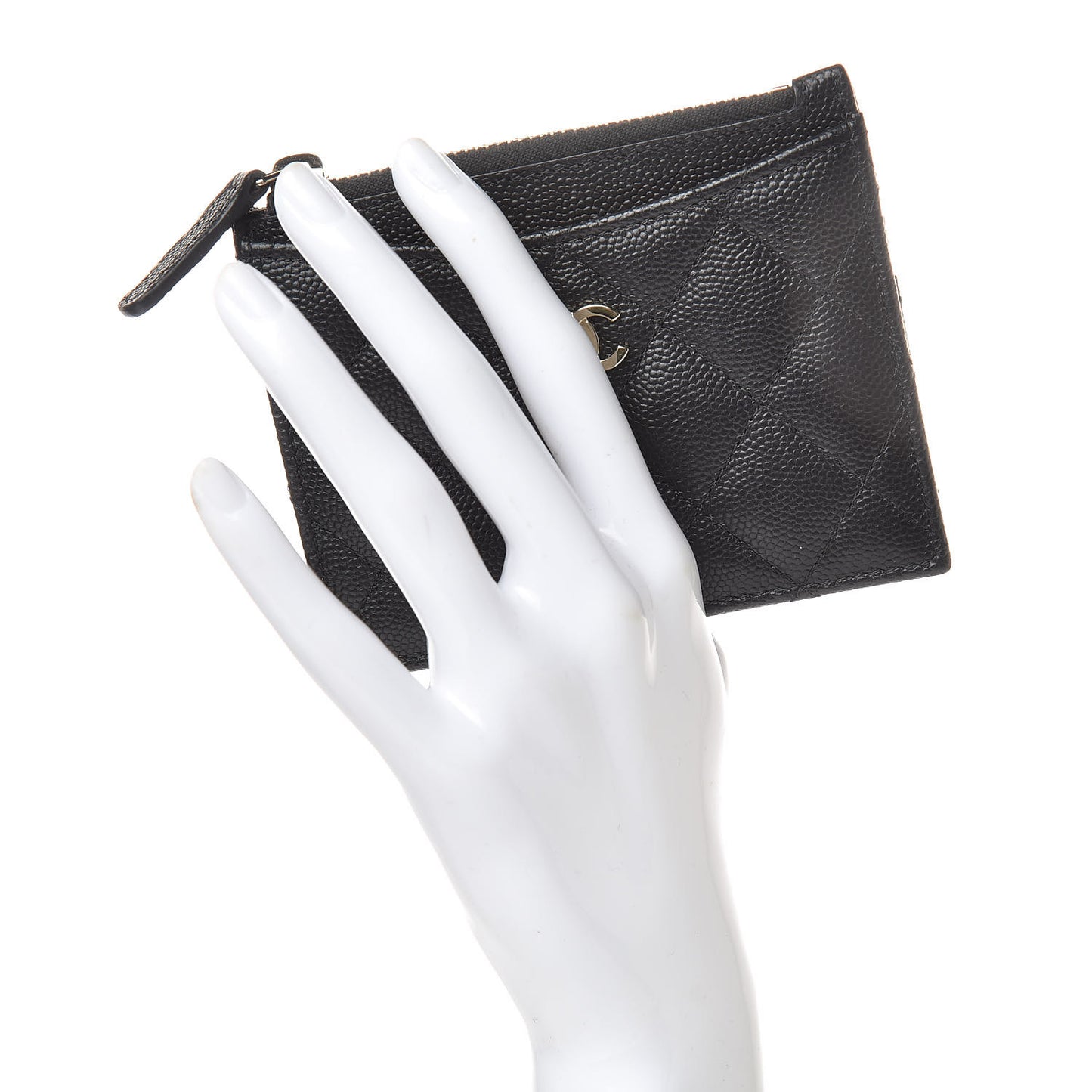 Caviar Quilted CC Zip Card Holder Black
