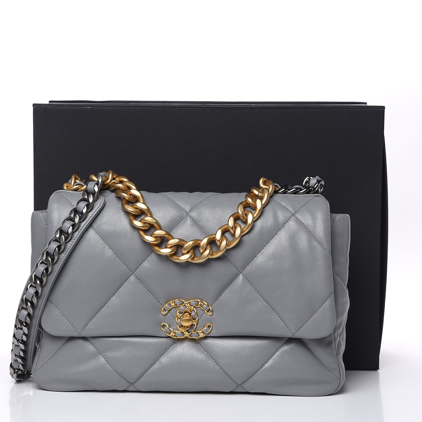 Lambskin Quilted Large 19 Flap Grey