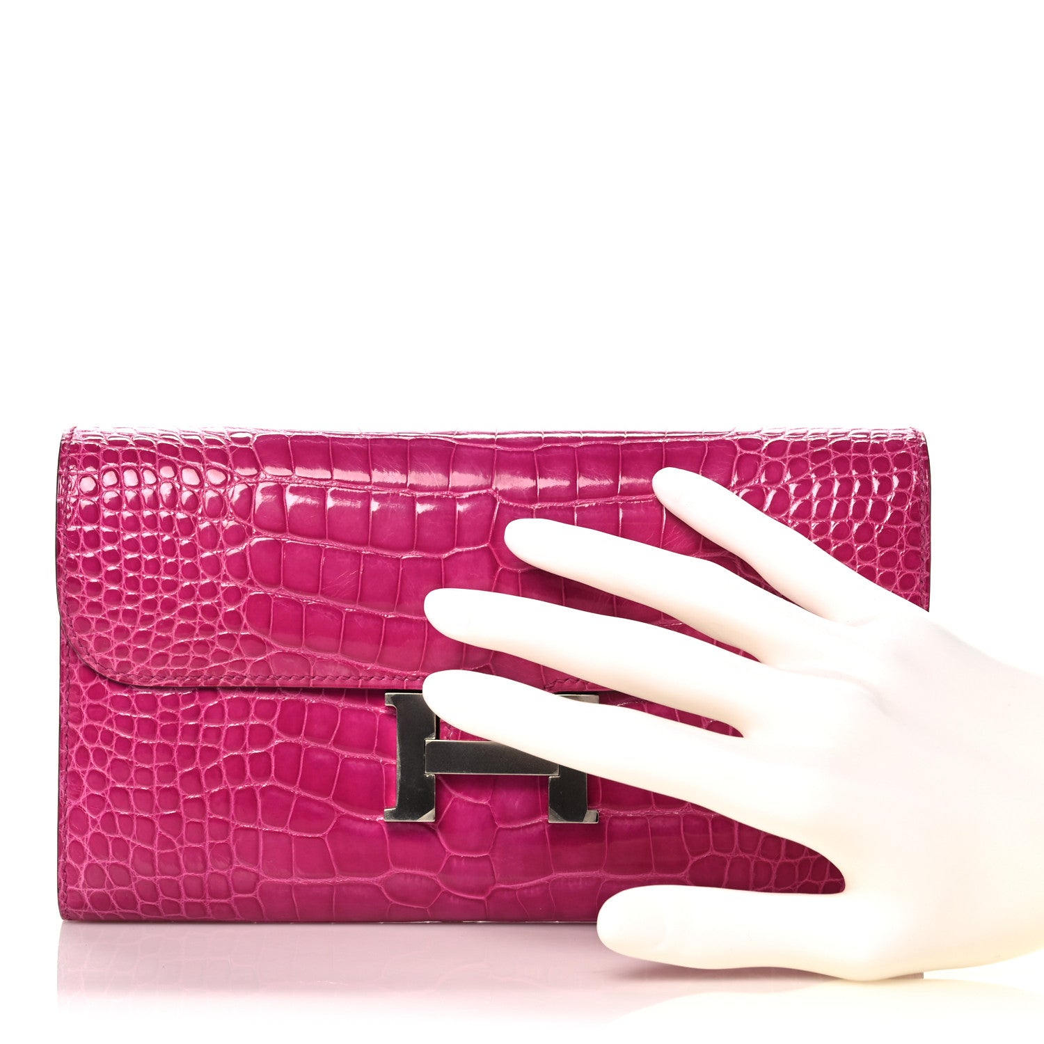 Hermes Shiny Alligator Constance Long Wallet Rose Scheherazade 2 of 13