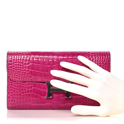 Hermes Shiny Alligator Constance Long Wallet Rose Scheherazade 2 of 13