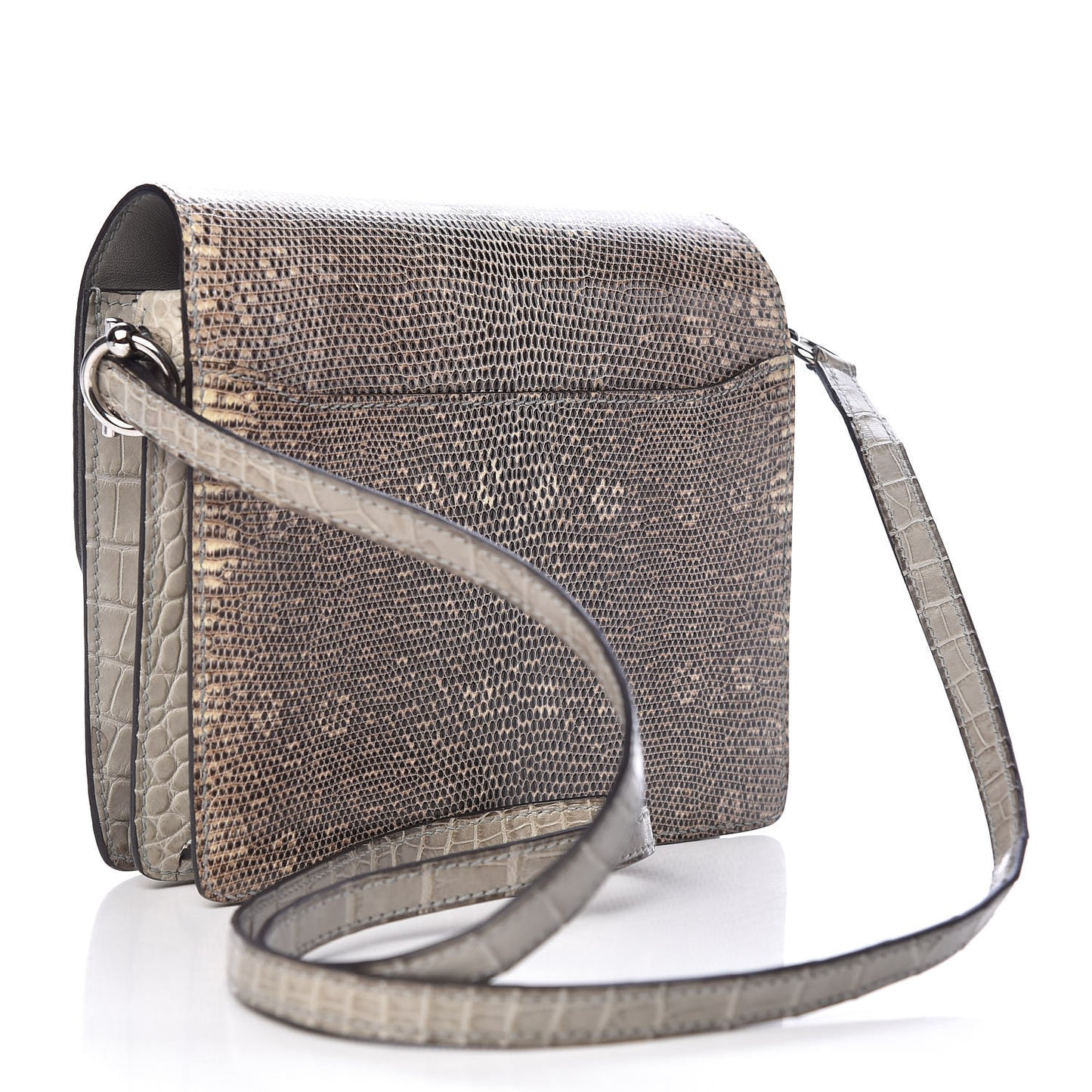 Matte Alligator Lizard Mini Sac Roulis Ombre Gris Perle