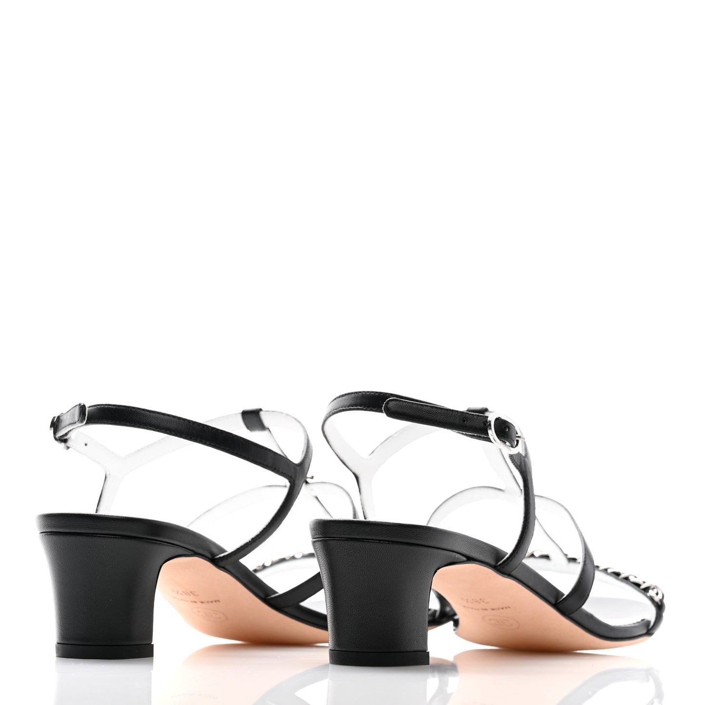 Lambskin Crystal CC Chain Sandals 38.5 Black