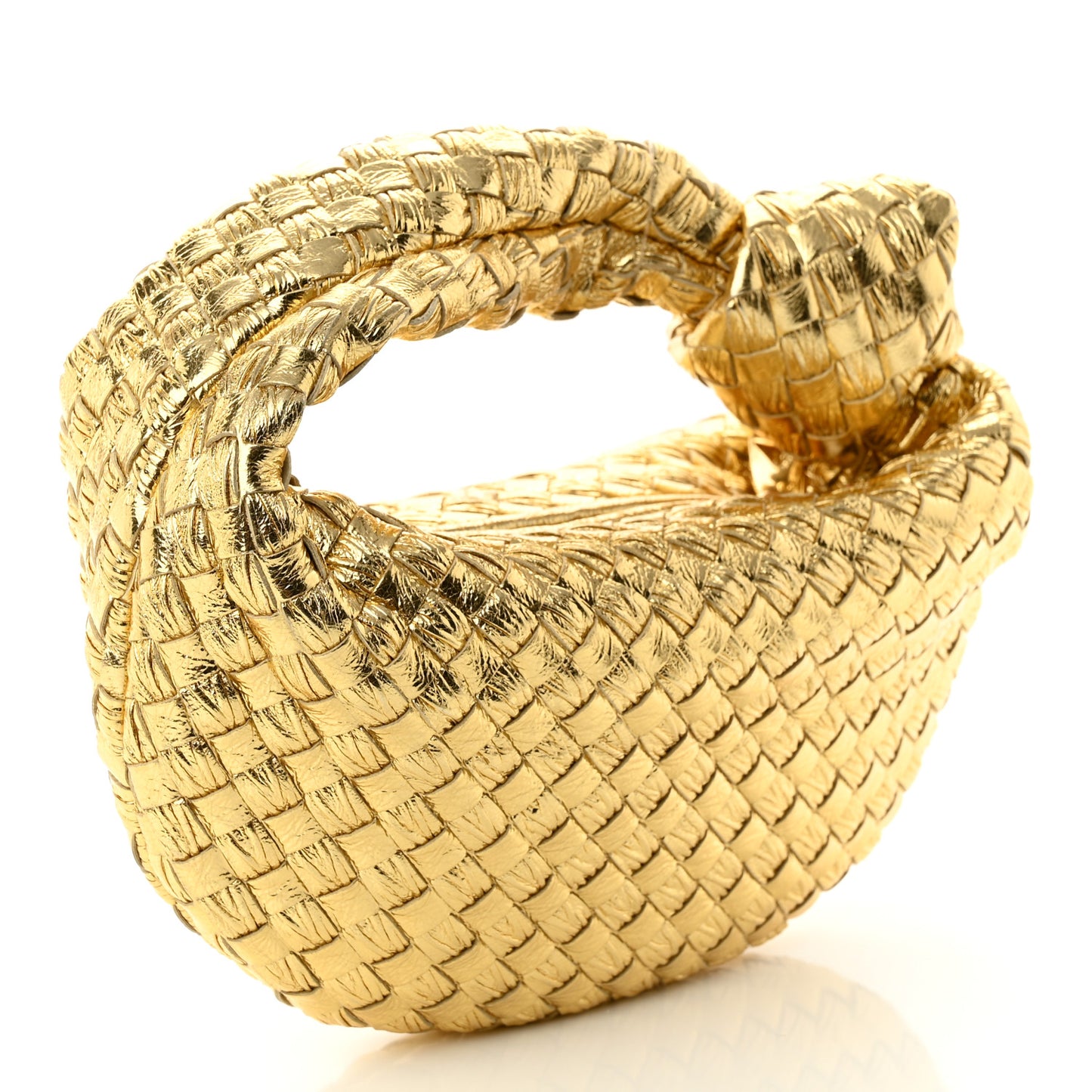 Laminated Calfskin Pressed Intreccio Mini Jodie Gold