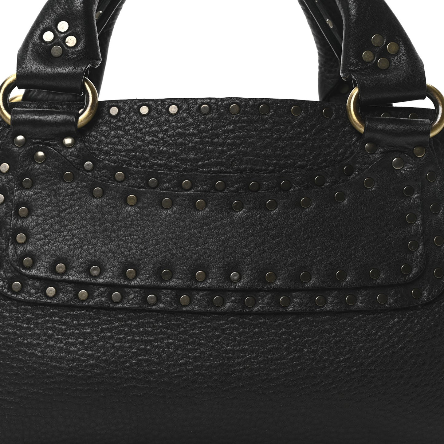 Pebbled Calfskin Studded Boogie Satchel Black