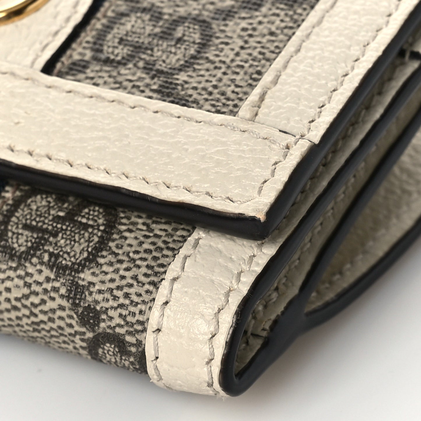 GG Supreme Monogram Textured Calfskin Web Ophidia Bi-Fold Wallet Beige Ebony Mystic White