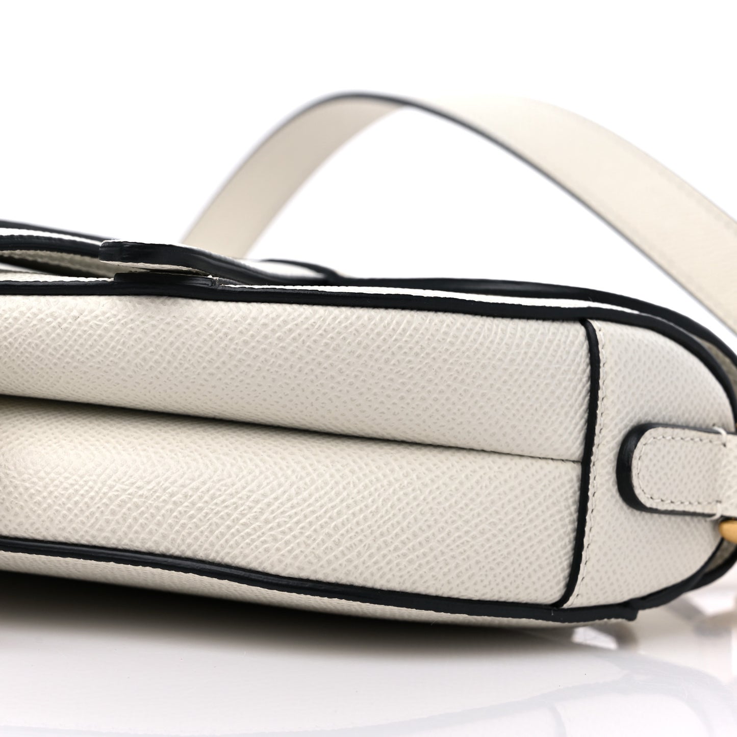 Grained Calfskin Mini Saddle Bag With Strap White