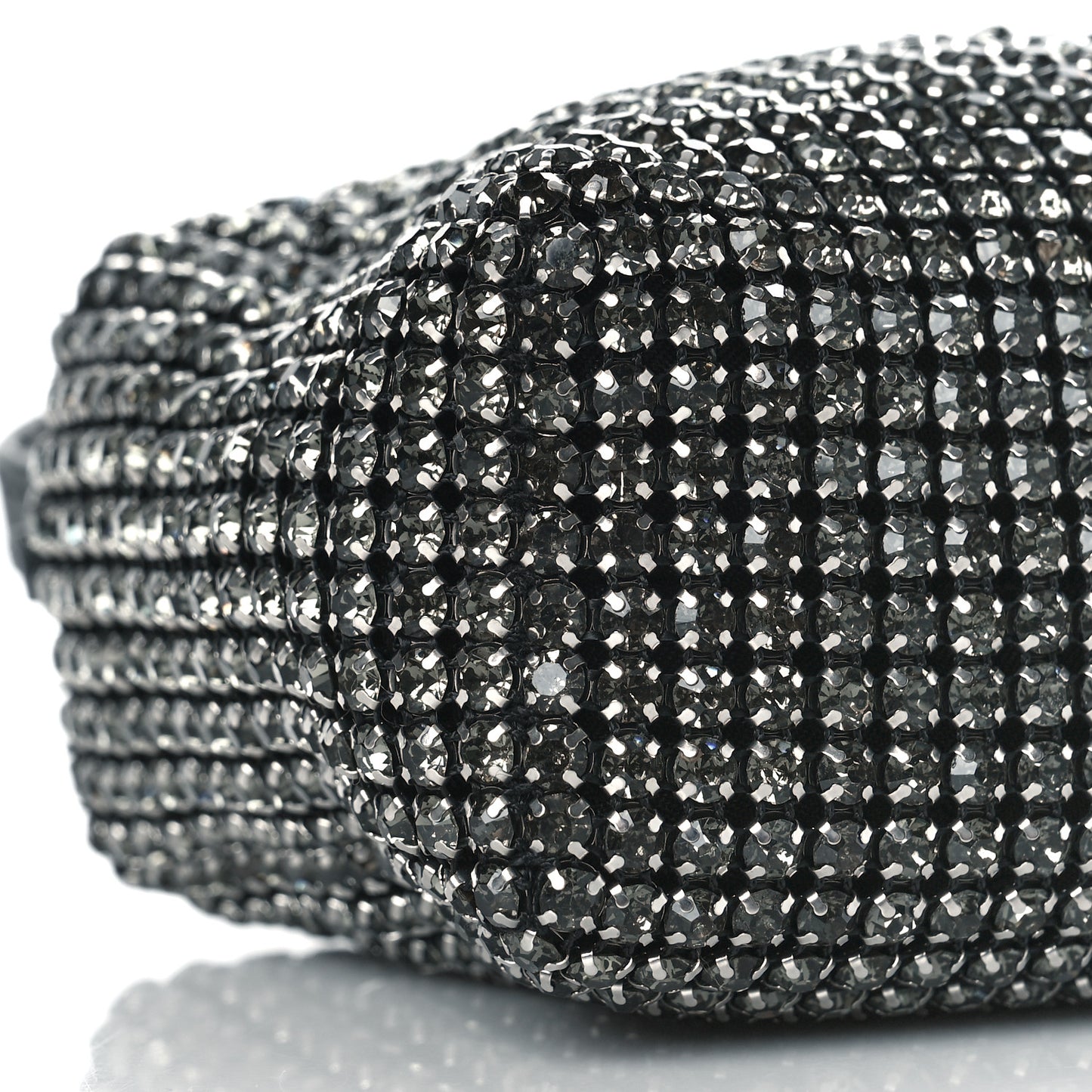 Mesh Crystal Rhinestone Mini Heiress Pouch Black Silver
