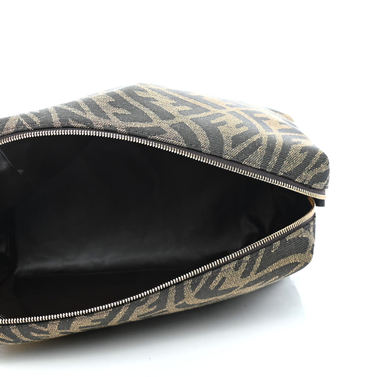 X SARAH COLEMAN Fabric Jacquard Vitello King FF Vertigo Medium Trapezoid Beauty Pouch Tobacco Moro Black