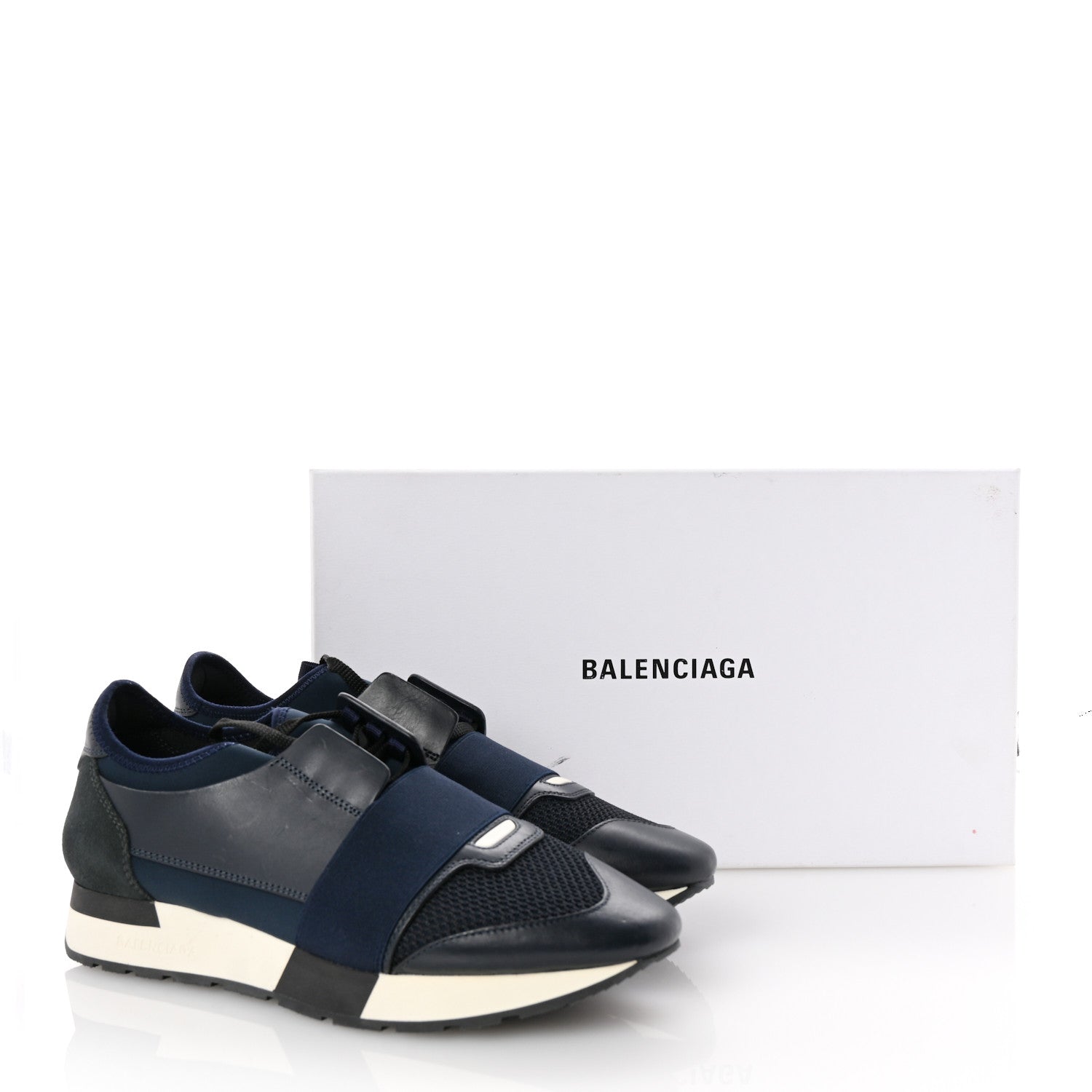 Balenciaga Mesh Calfskin Neoprene Suede Womens Race Runner Sneakers 40 Bleu Nuit 9 of 9