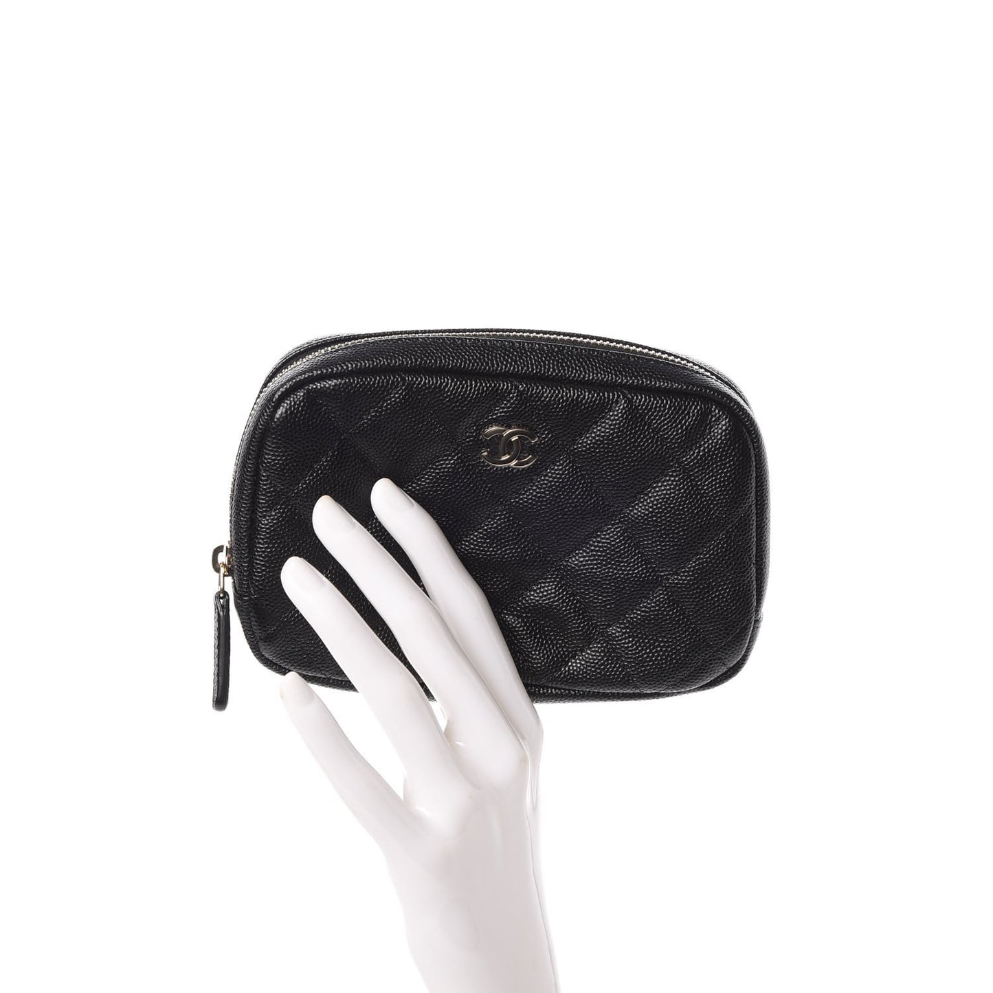 Caviar Quilted Small Curvy Pouch Cosmetic Case Black