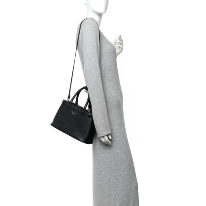 Prada Soft Grain Calfskin Small Double Belt Tote Black 2 of 12