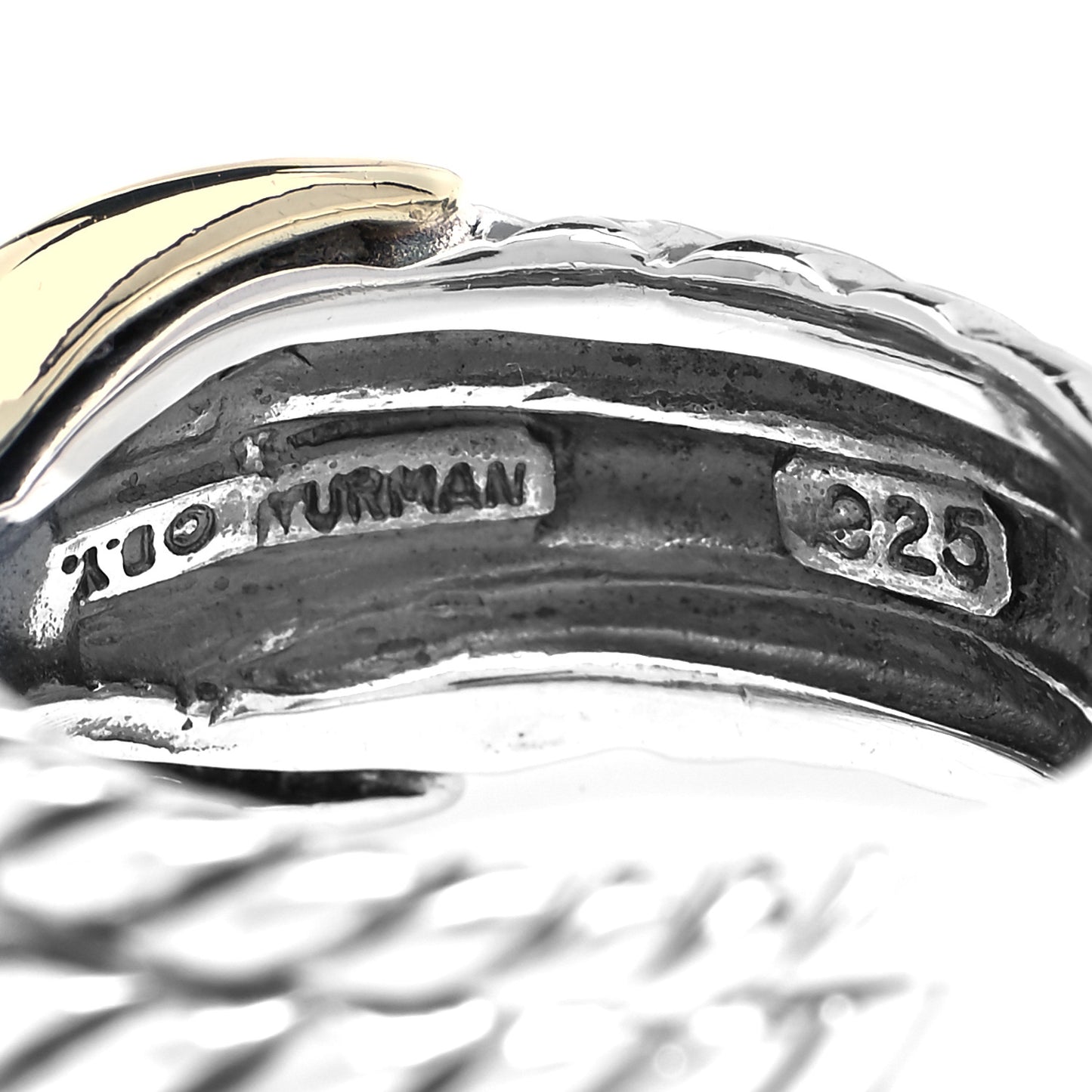 Sterling Silver 14K Yellow Gold X Triple Row Ring 51 5.75