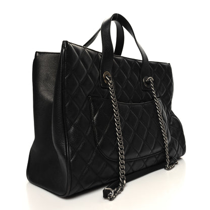 Chanel Metallic Grained Calfskin Quilted Large Casual Pocket Tote Black 3 of 16