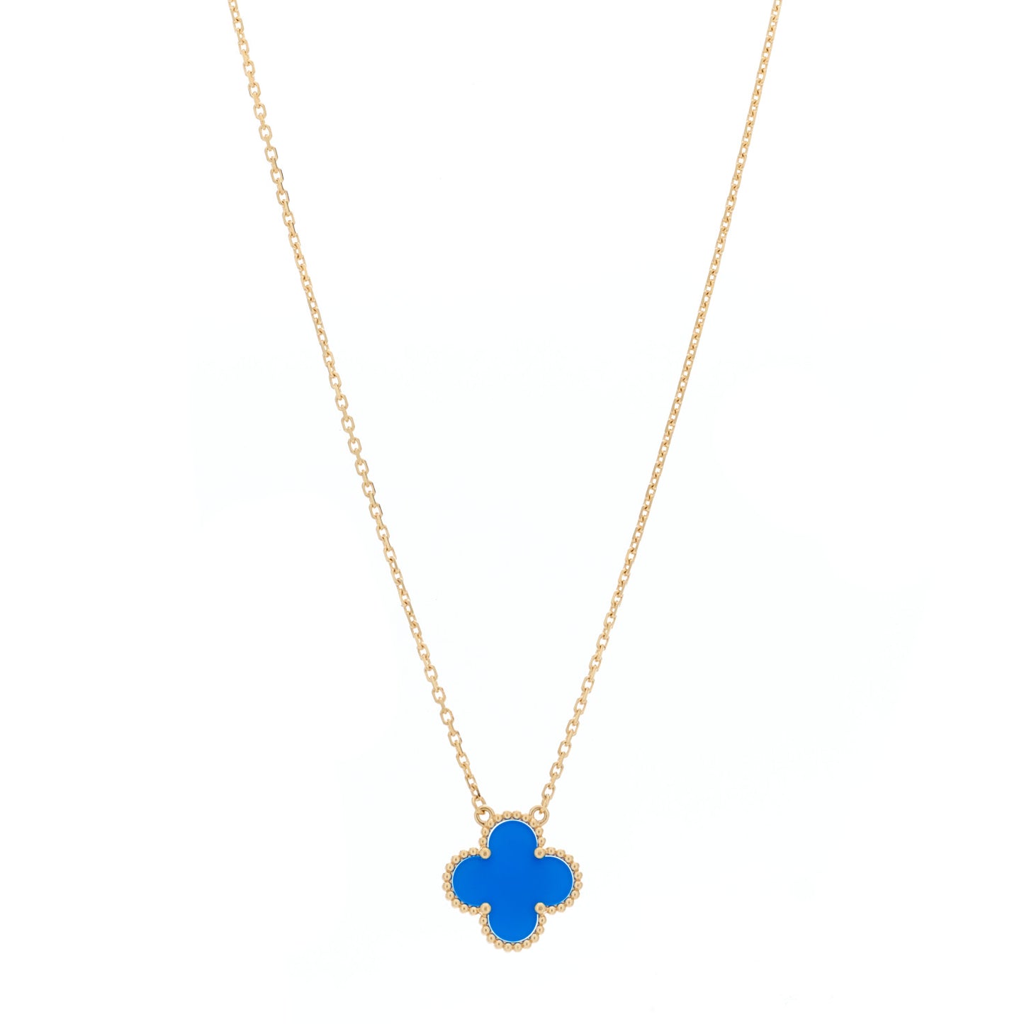 18K Yellow Gold Blue Agate Vintage Alhambra Pendant Necklace