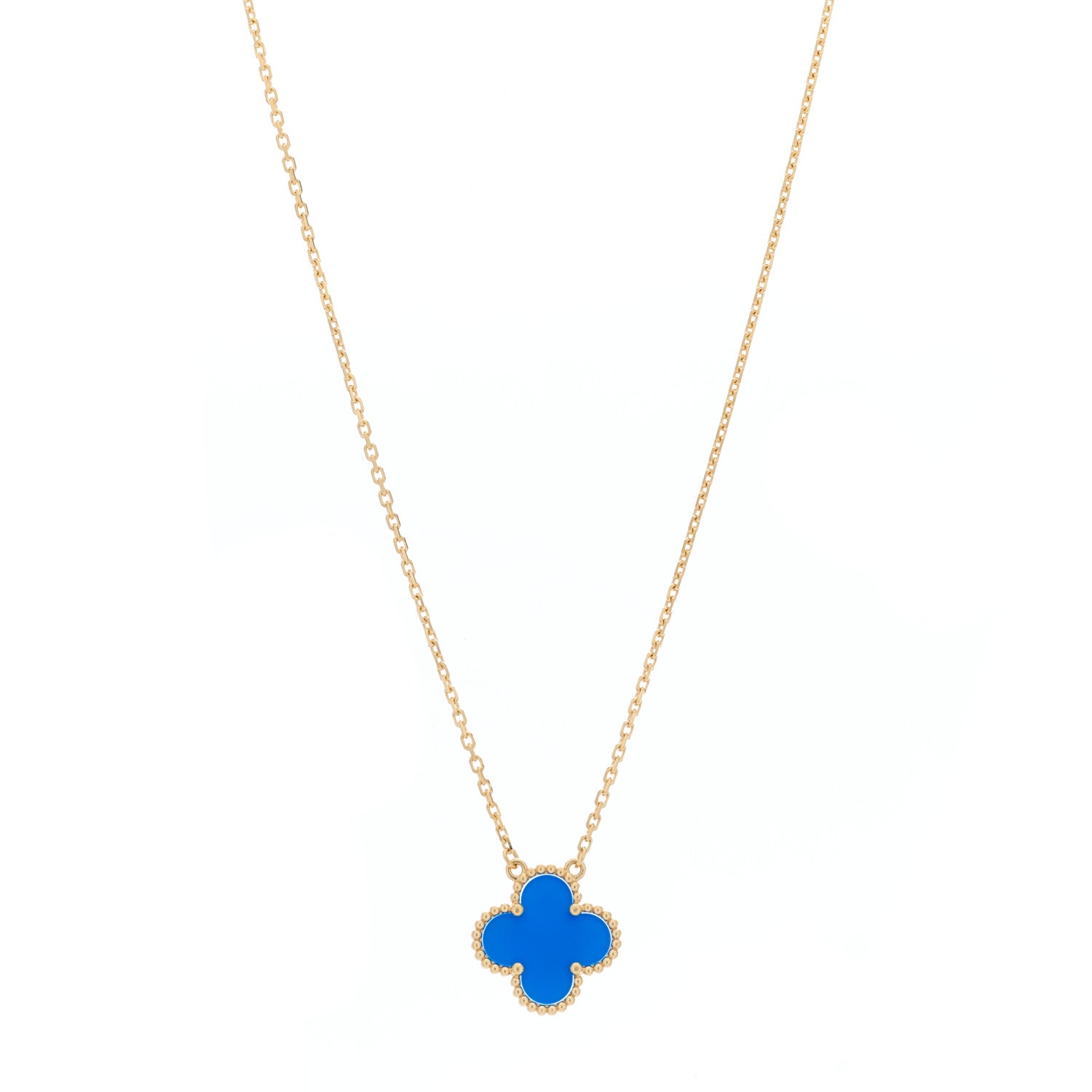 Van Cleef & Arpels 18K Yellow Gold Blue Agate Vintage Alhambra Pendant Necklace 1 of 6