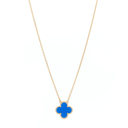 Van Cleef & Arpels 18K Yellow Gold Blue Agate Vintage Alhambra Pendant Necklace 1 of 6