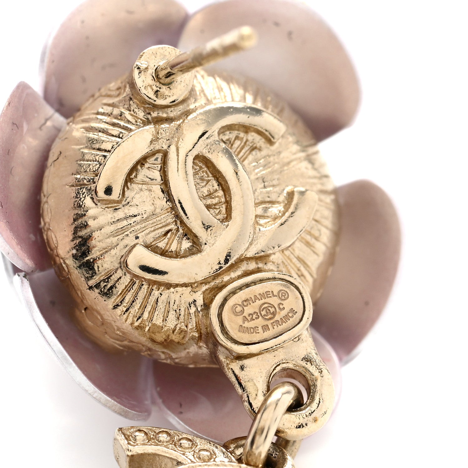 Chanel Metal Crystal Pearl 90s Camellia CC Drop Earrings Gold 4 of 4