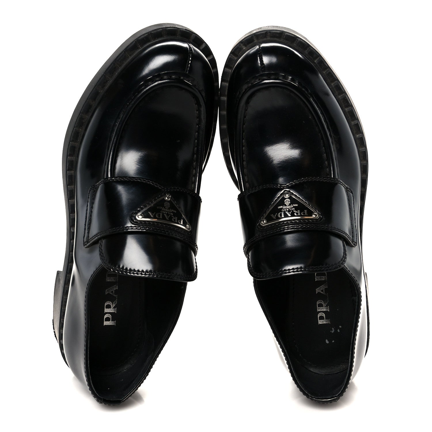 Prada Spazzolato Metal Triangle Logo 50mm Loafers 37 Black 2 of 10