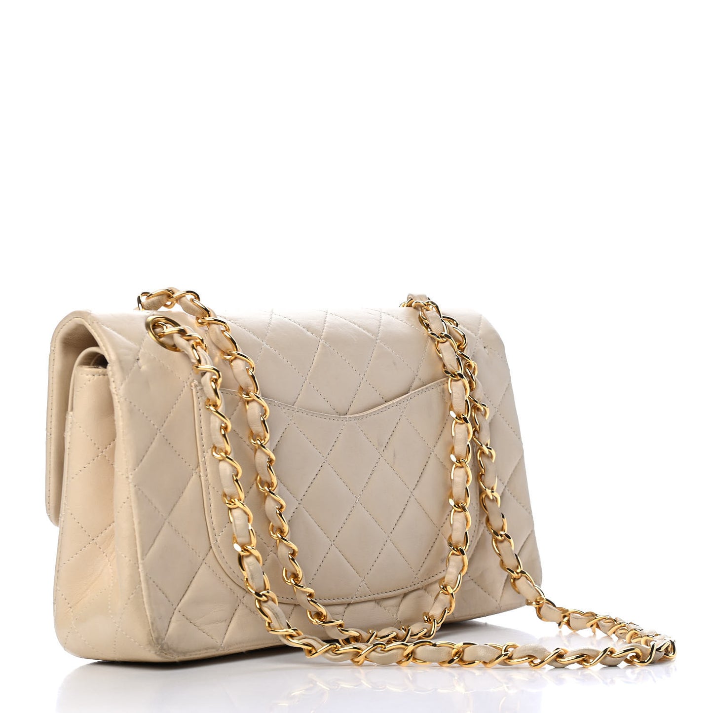 Lambskin Quilted Small Double Flap Beige