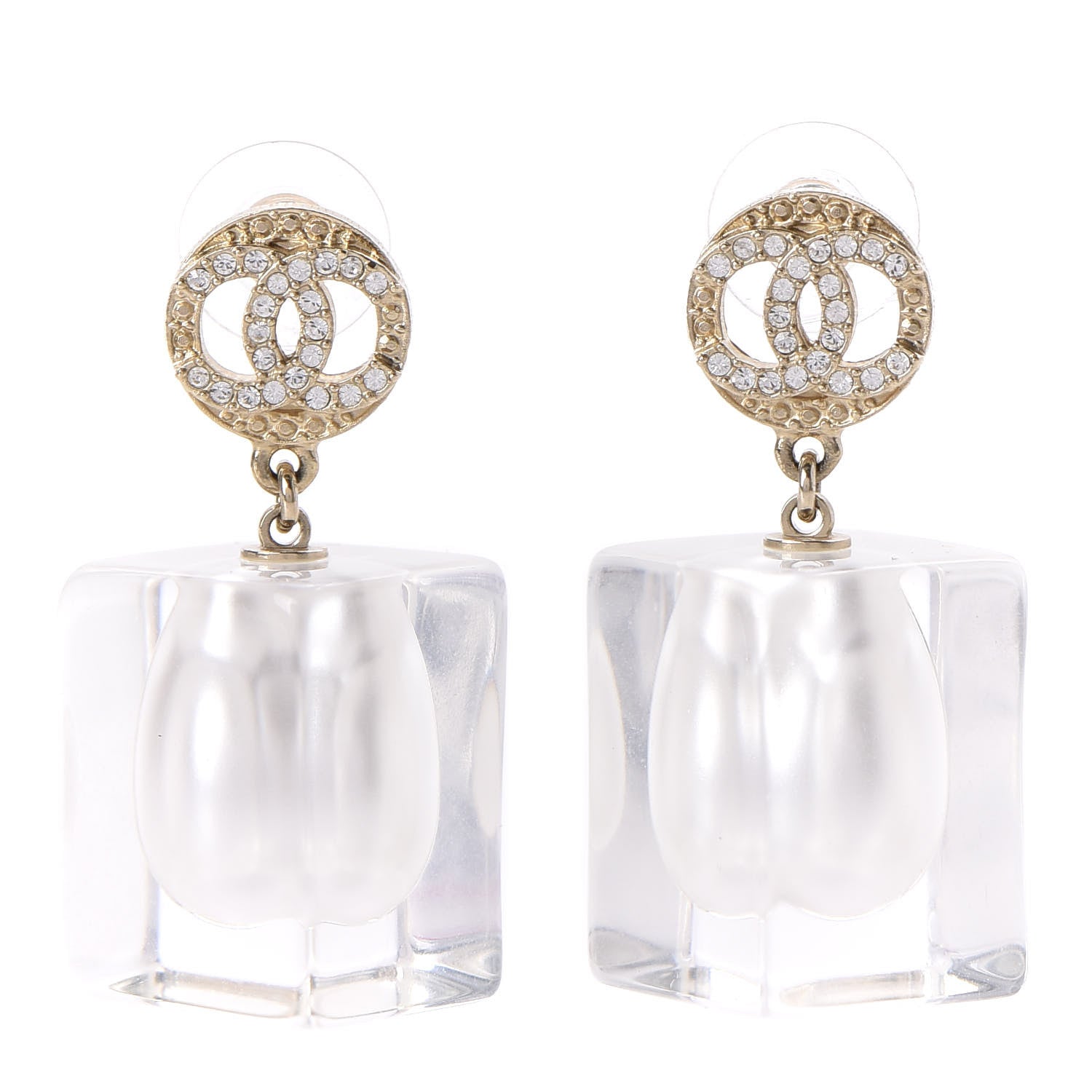 Chanel Crystal Pearl CC Drop Earrings Gold 1 of 4