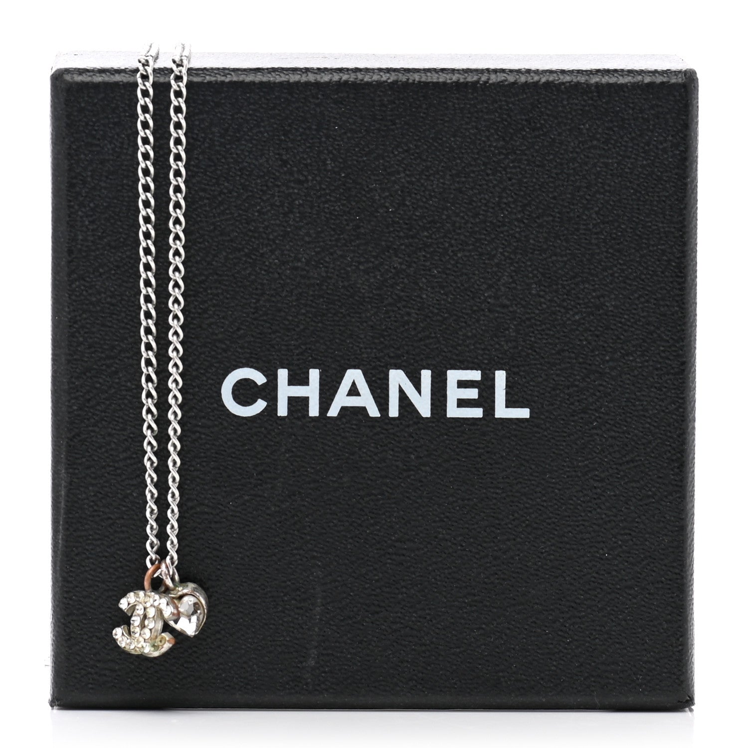 Chanel Crystal CC Heart Necklace Silver 7 of 7